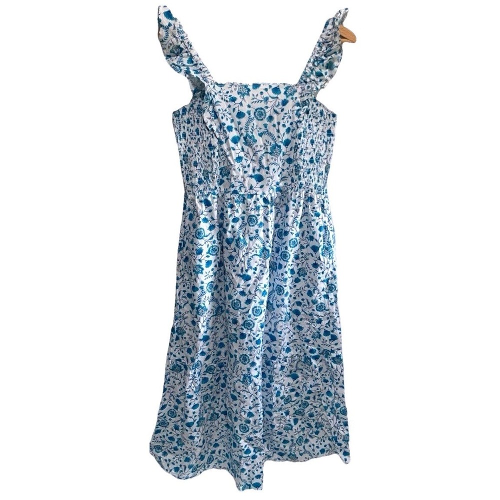 NEW Draper James Medium Flutter Strap Midi Dress Blue Paisley Smocked Feminine
